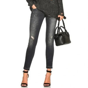 R13 Boy Skinny Washed Black Jeans Denim Distressed Ripped 25 Mid Rise Women